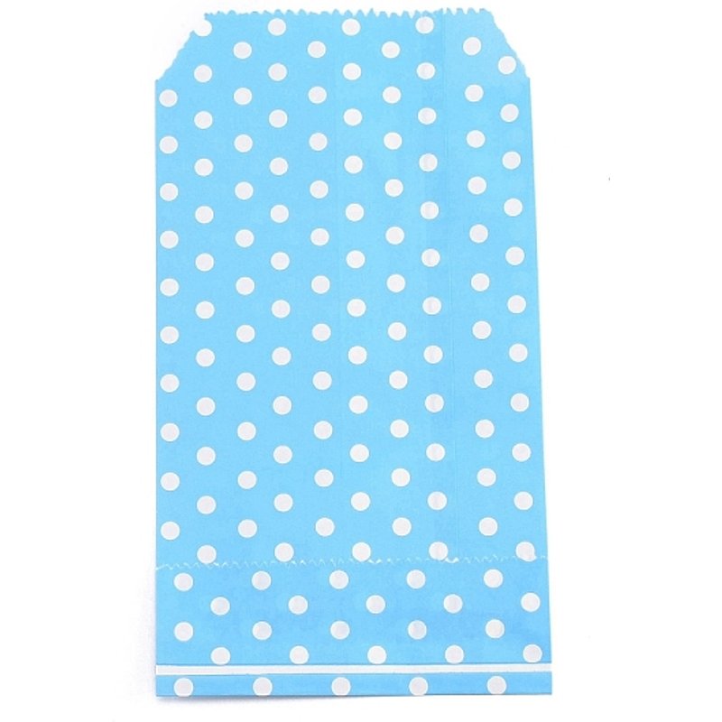 Sacs en papier Kraft, sans poignées, pois blancs, bleu ciel — Rangement et présentation