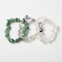 Multi-strand Gemstone Chips Stretch Bracelets Set of 3 Green