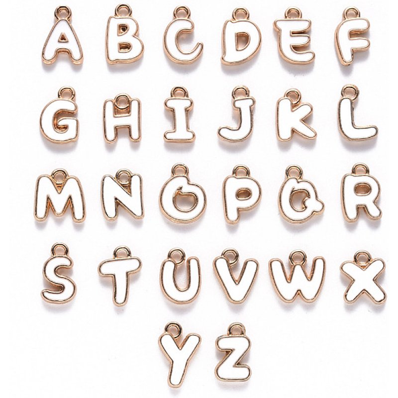 Ensemble de Charms en Alliage Émaillé, Lettres de l'Alphabet A-Z, Or Clair — Breloques et pendentifs