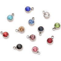 304 Stainless Steel Birthstone Charms with Acrylic Rhinestone