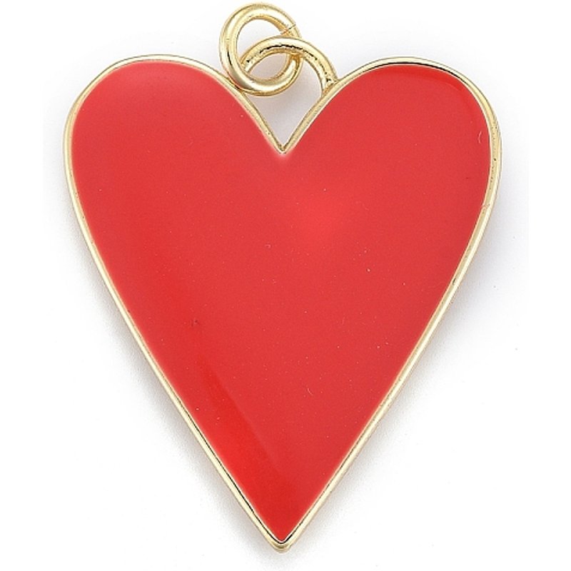 Pendentif en Émail en Laiton, Plaqué Or 18K, Rouge, 27x22mm — Breloques et pendentifs