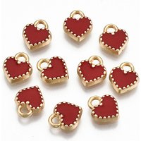 Charm en Émail en Alliage en Forme de Cœur, Or Clair et Rouge — Breloques et pendentifs