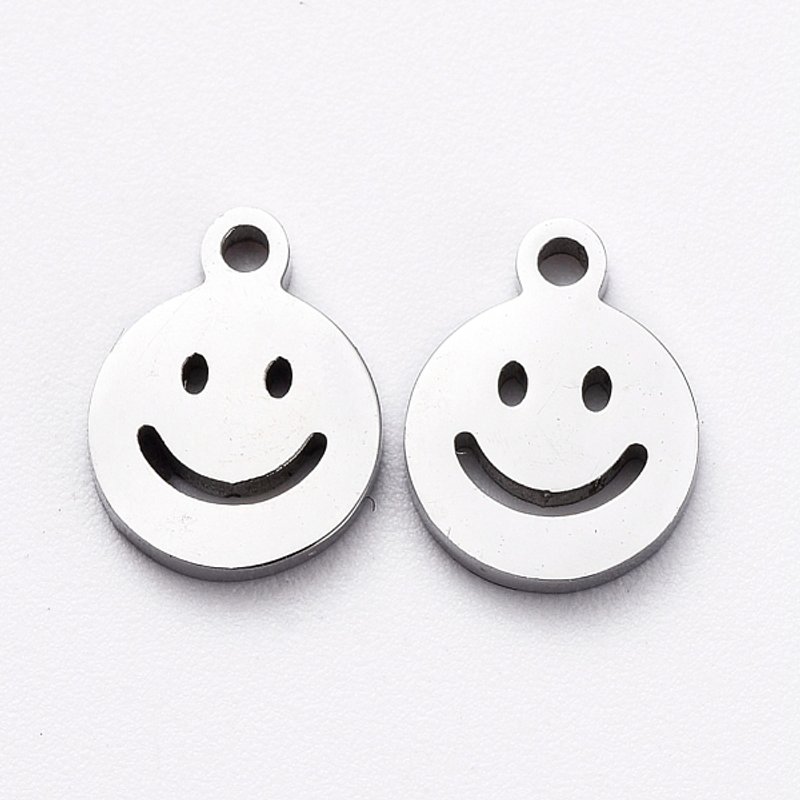 Charms en Acier Inoxydable 304, Sourire, Rond Plat, Non-Tarnish, 8x6mm — Breloques et pendentifs