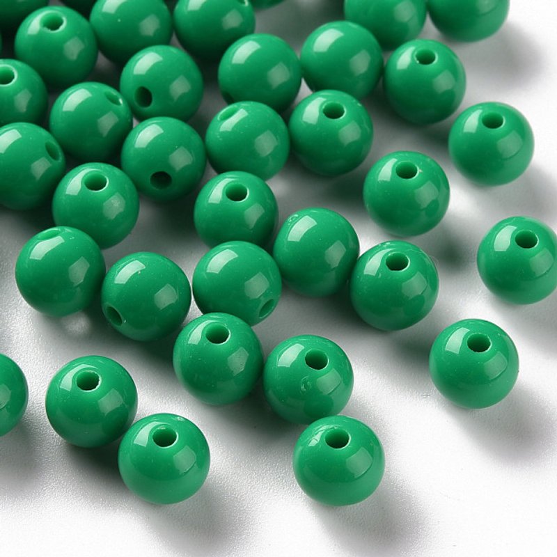 Perles Acryliques Opaques Vertes, Rondes, 8x7mm, 1745pcs/500g — Perles à bijoux