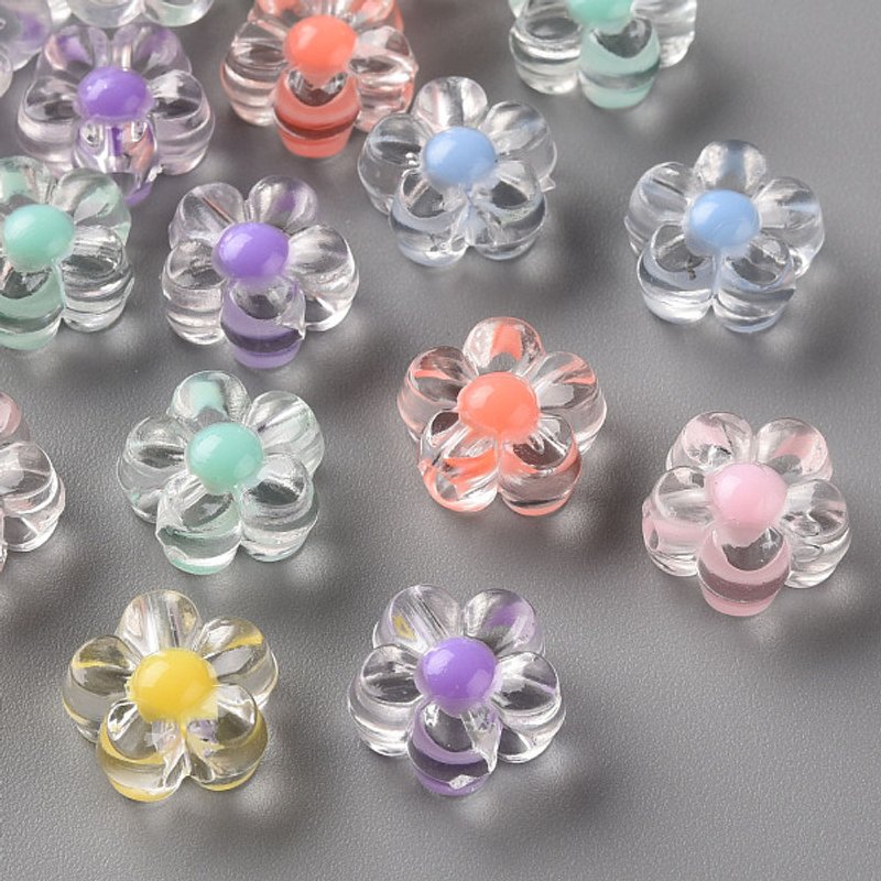 Transparent Acrylic Flower Beads, Mixed Colors, 893pcs/500g — Jewelry Beads