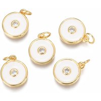 Brass Micro Pave Clear Cubic Zirconia Charms with Enamel & Jump Rings