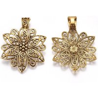 Pendentif Focal en Alliage de Style Tibétain, Fleur en Filigrane Dorée Antique — Breloques et pendentifs