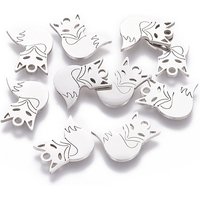 Non-Tarnish 201 Stainless Steel Fox Charm, 14x12mm