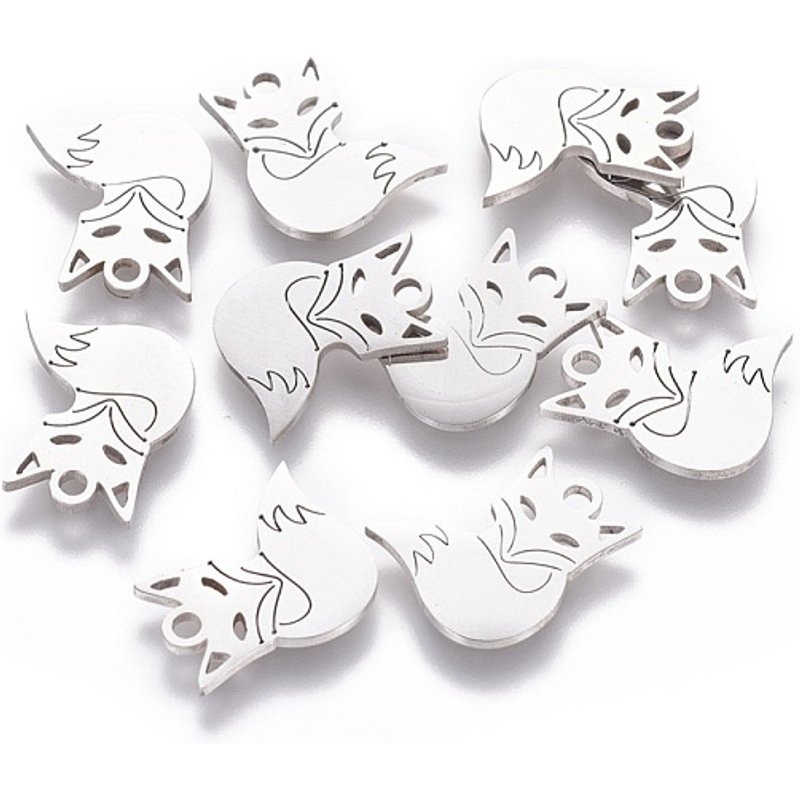Non-Tarnish 201 Stainless Steel Fox Charm, 14x12mm — Charms & Pendants