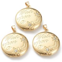 Brass Micro Pave Clear Cubic Zirconia Locket Pendant with Moon and Star — Charms & Pendants