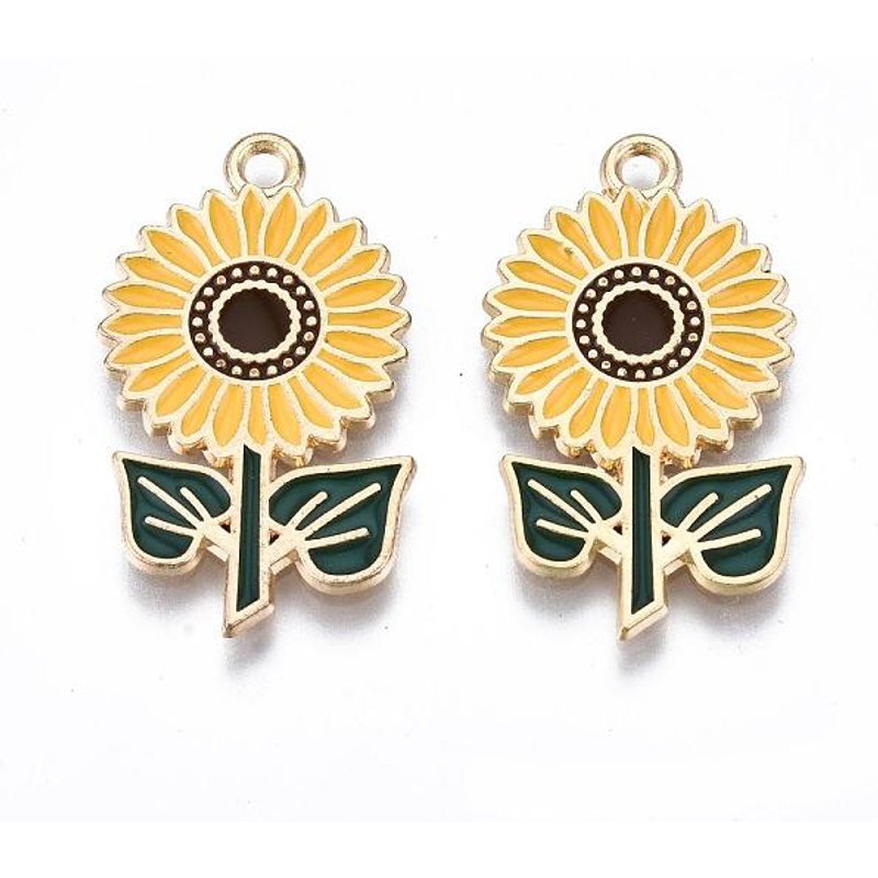 Eco-Friendly Alloy Enamel Sunflower Pendant in Light Gold — Charms & Pendants