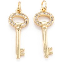 Brass Micro Pave Clear Cubic Zirconia Key Pendant, 18K Gold Plated