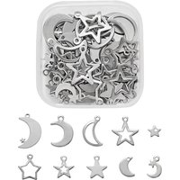 60Pcs 10 Styles Pendentifs en Acier Inoxydable Lune & Étoile — Breloques et pendentifs