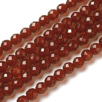 Fils de perles en carnelian naturel, facetté, rond, rouge, 4x3.5-4mm — Perles à bijoux