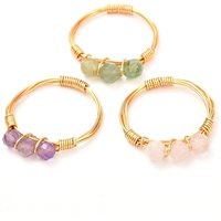 Copper Wire Wrapped Natural Gemstone Bead Rings for Women