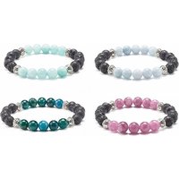 Bracelet extensible en perles rondes de chalcedoine naturelle et de lave pour femmes — Bracelet Femme