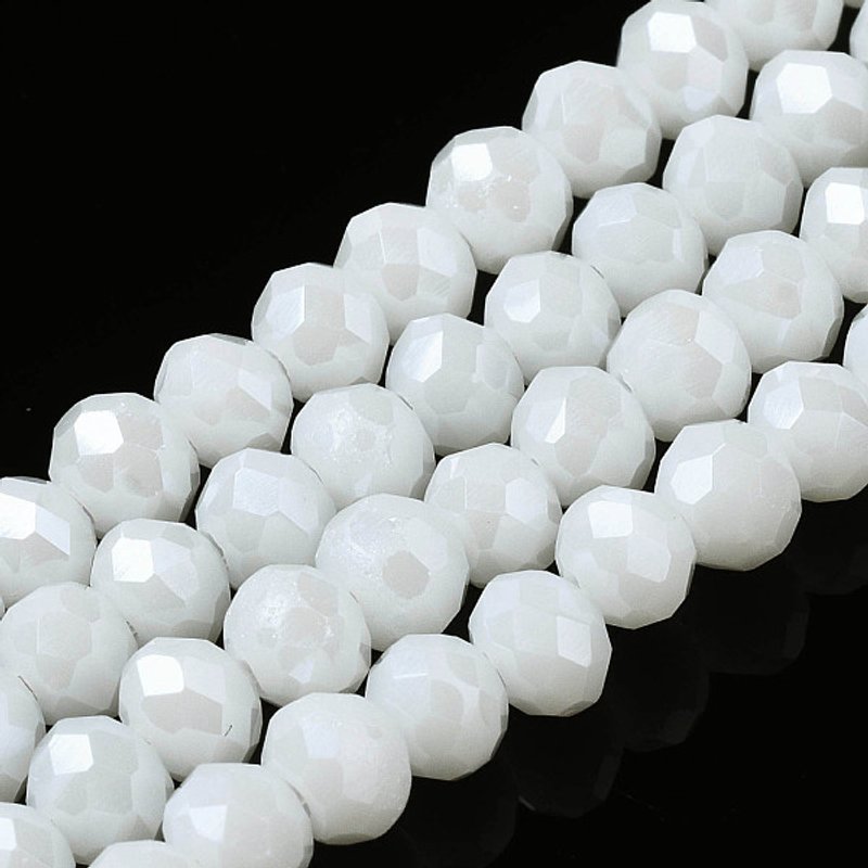 Electroplate Glass Beads Strands, Pearl Luster Plated, White — Jewelry Beads