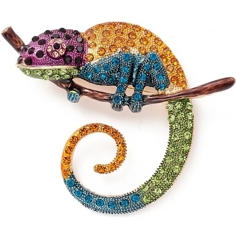 Broche en Émail Alliage Chameleon avec Strass en Or Clair — Broches