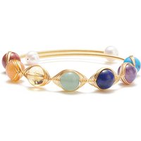 Mixed Stone and Natural Pearl Beads Cuff Bangle for Women — Bracelet Women