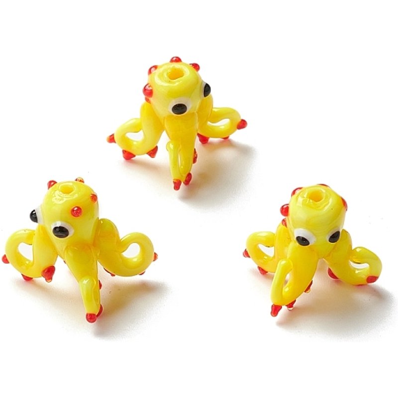 Perles en verre lampwork octopus bumpy faites à la main, jaunes, 18-19mm — Perles à bijoux