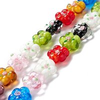 Fil de perles en verre soufflé à la main, fleurs bosselées, couleurs mélangées
