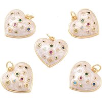 Eco-Friendly Brass Heart Pendant with Cubic Zirconia and Enamel