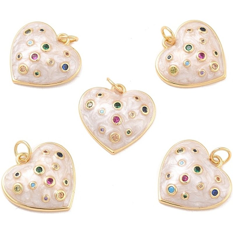 Pendentif en laiton éco-responsable en forme de cœur avec zircon et émail — Breloques et pendentifs