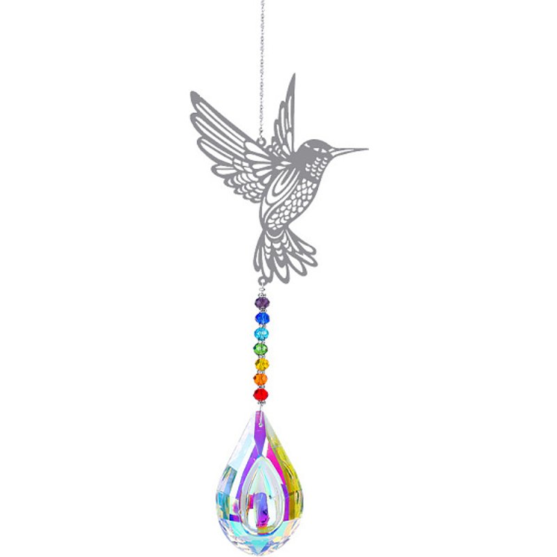 Attrape-lumière en métal avec colibri, thème chakra en verre K9 — Décoration murale