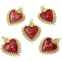 Rack Plating Heart with Eye Pendant, 18K Gold Plated, Red