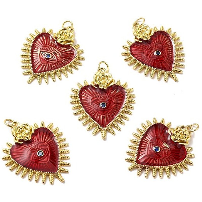 Pendentif Coeur avec Œil Rack Plating, Plaqué Or 18K, Rouge — Breloques et pendentifs