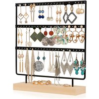 Triple Levels Rectangle Iron Earring Display Stand with Wood Base
