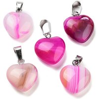Natural Banded Agate Heart Charms with Silver Tone Findings