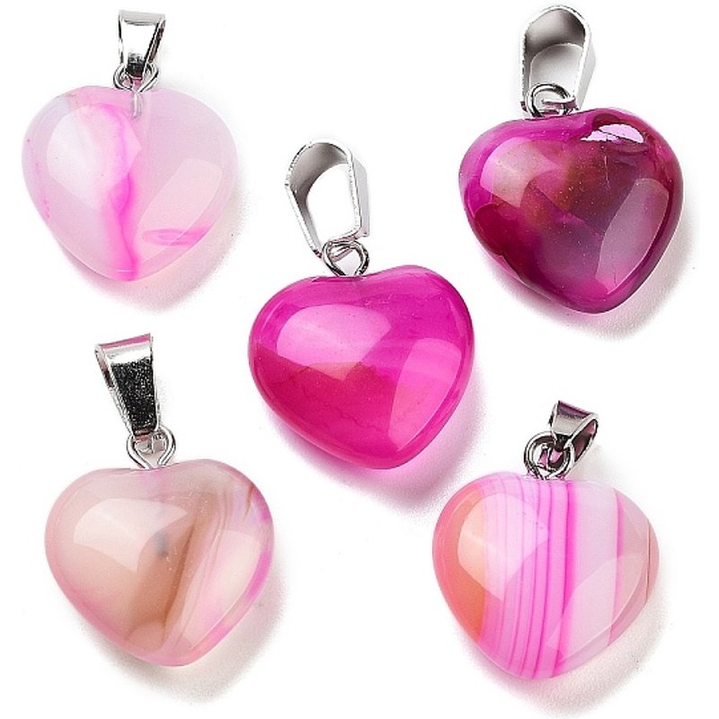 Natural Banded Agate Heart Charms with Silver Tone Findings — Charms & Pendants