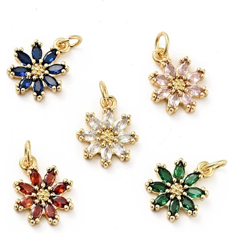 Charms Fleur en Zircon Cubique Micro Pave en Laiton Rack Plating — Breloques et pendentifs