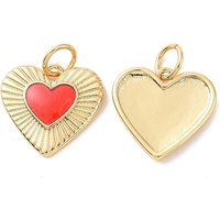 Heart Brass Enamel Pendants, 18K Gold Plated, Red — Charms & Pendants