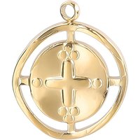Pendentif Rond Plat en Acier Inoxydable avec Croix, Doré, 17x14mm — Breloques et pendentifs
