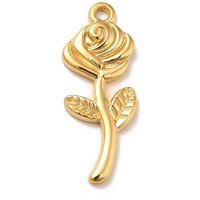 Ion Plating 304 Stainless Steel Rose Charms, 18K Gold Plated — Charms & Pendants
