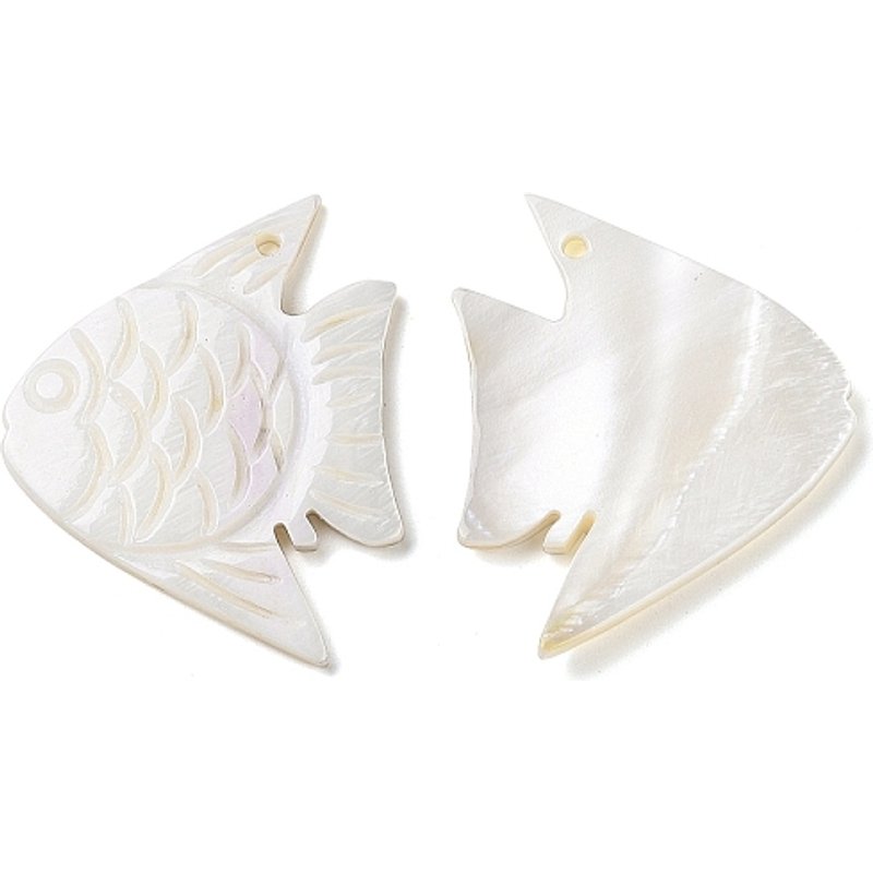Natural Freshwater Shell Fish Charm Pendant, White, 34x43mm — Charms & Pendants
