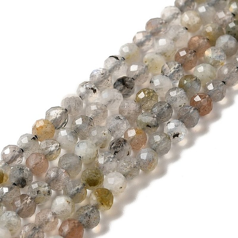 Brins de perles de labradorite naturelle, facettées, rondes, 3mm — Perles à bijoux