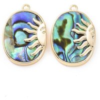 Natural Paua Shell Pendants with Sun Charms and Brass Findings — Charms & Pendants