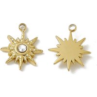 Pendentif en Acier Inoxydable 201 avec Charme Soleil et Strass, Plaqué Or 18K — Breloques et pendentifs
