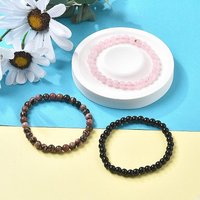 Ensemble de Bracelets Élastiques en Rhodonite, Agate Noire & Quartz Rose — Bracelet Femme