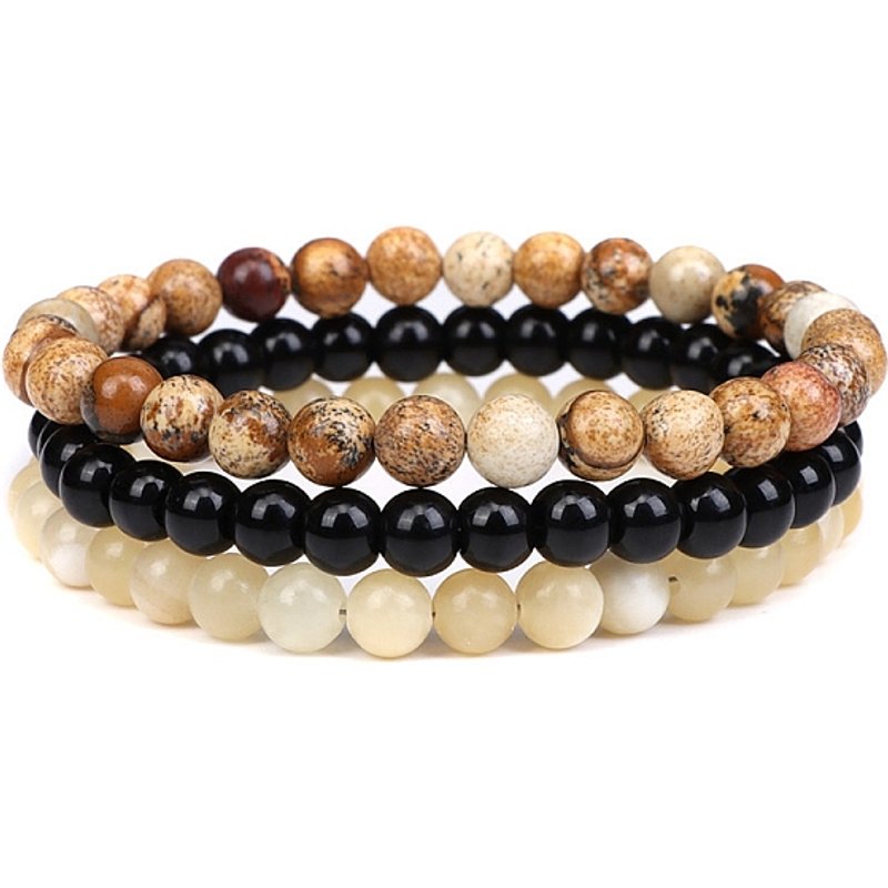 Ensemble de bracelets en pierres naturelles : 3Pcs Jaspe, Agate noire et Citrine — Bracelet Femme