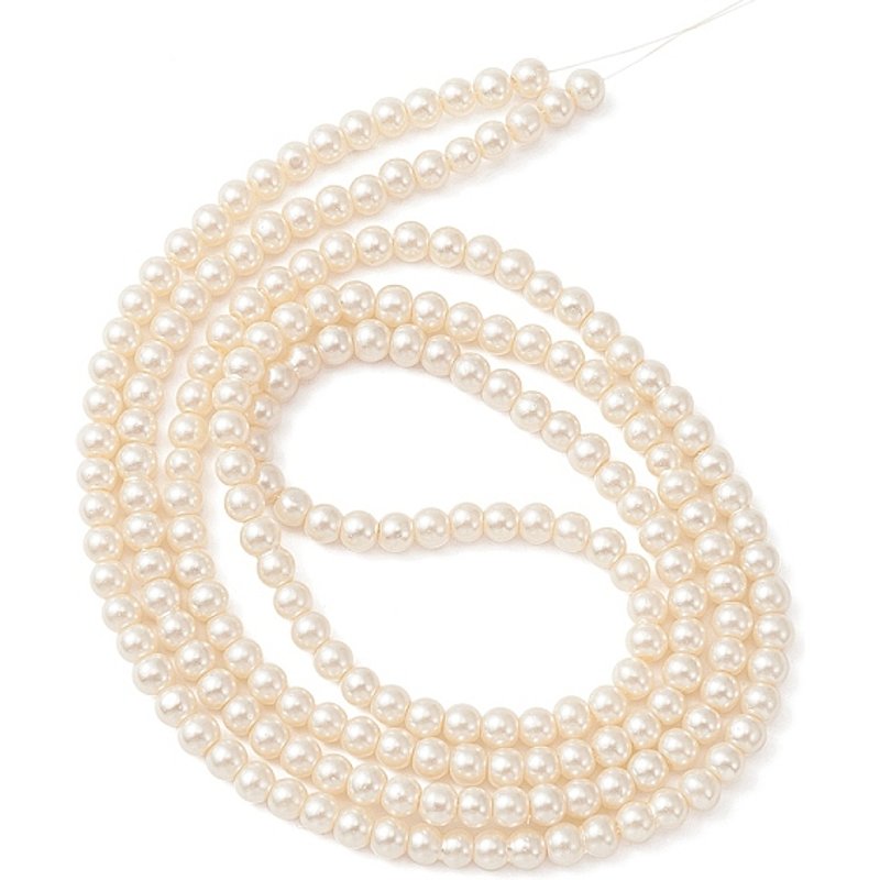 Brins de perles en verre nacrées, rondes, blanc crémeux, 4mm, 200pcs — Perles à bijoux
