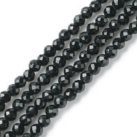 Brins de Perles de Tourmaline Noire Naturelle, Facettées, Rondes, 2mm