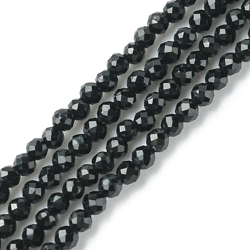 Brins de Perles de Tourmaline Noire Naturelle, Facettées, Rondes, 2mm — Perles à bijoux
