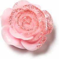Opaque Pink Flower Resin Cabochons with Glitter Powder