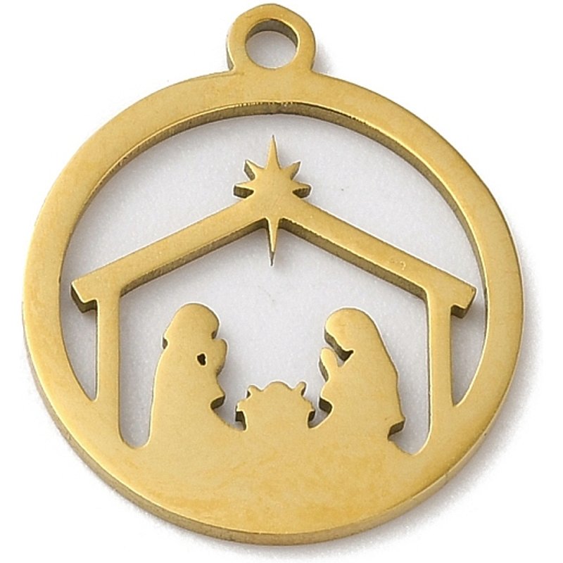 Christmas 201 Stainless Steel Flat Round Pendant with Human Charm — Charms & Pendants