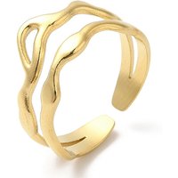 304 Stainless Steel Hollow Wave Open Cuff Ring for Women — Costume Jewelry