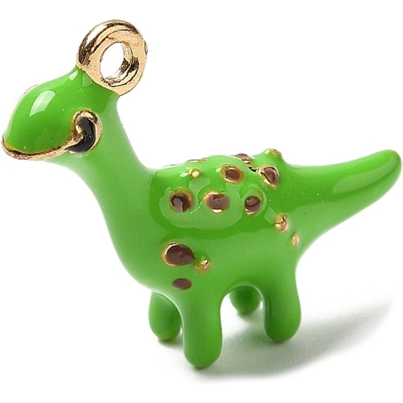 Pendentif Charm Dinosaure Doré en Émail Vert Lime — Breloques et pendentifs
